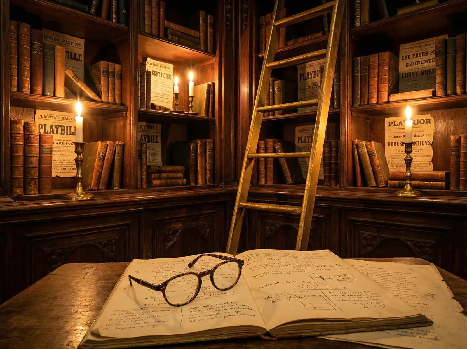 国产视频 剧本图书馆 - 古典书架与手稿